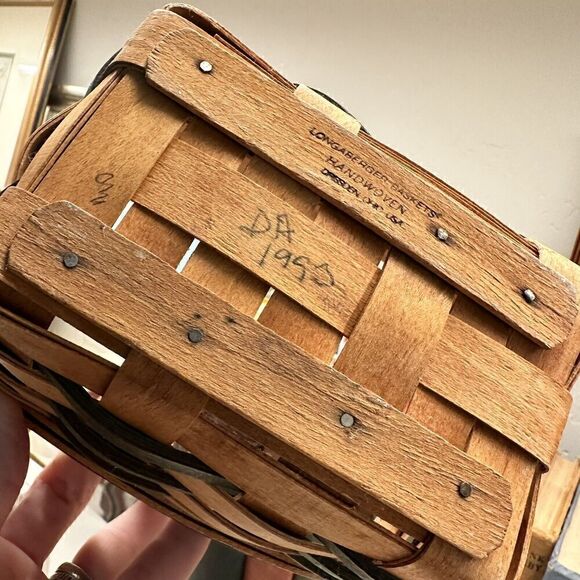 Vintage LONGABERGER 1993 Small Basket Dark Slats Green And Tan - Picture 4 of 6